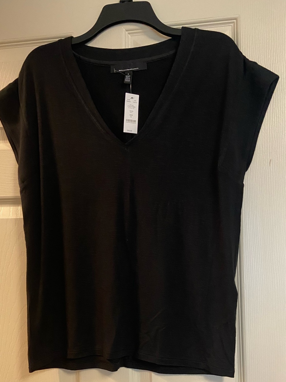 White House Black Market Women's Black V-Neck Cap Sleeve Tee Top